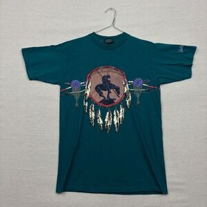 Vintage Habitat Native American Dreamcatcher Horse T Shirt Teal Yellow Stone M